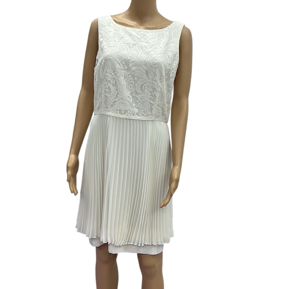 Gianni Bini Off White Cream Lace Pleated Zip Back Sleeveless Cocktail Dress 10
